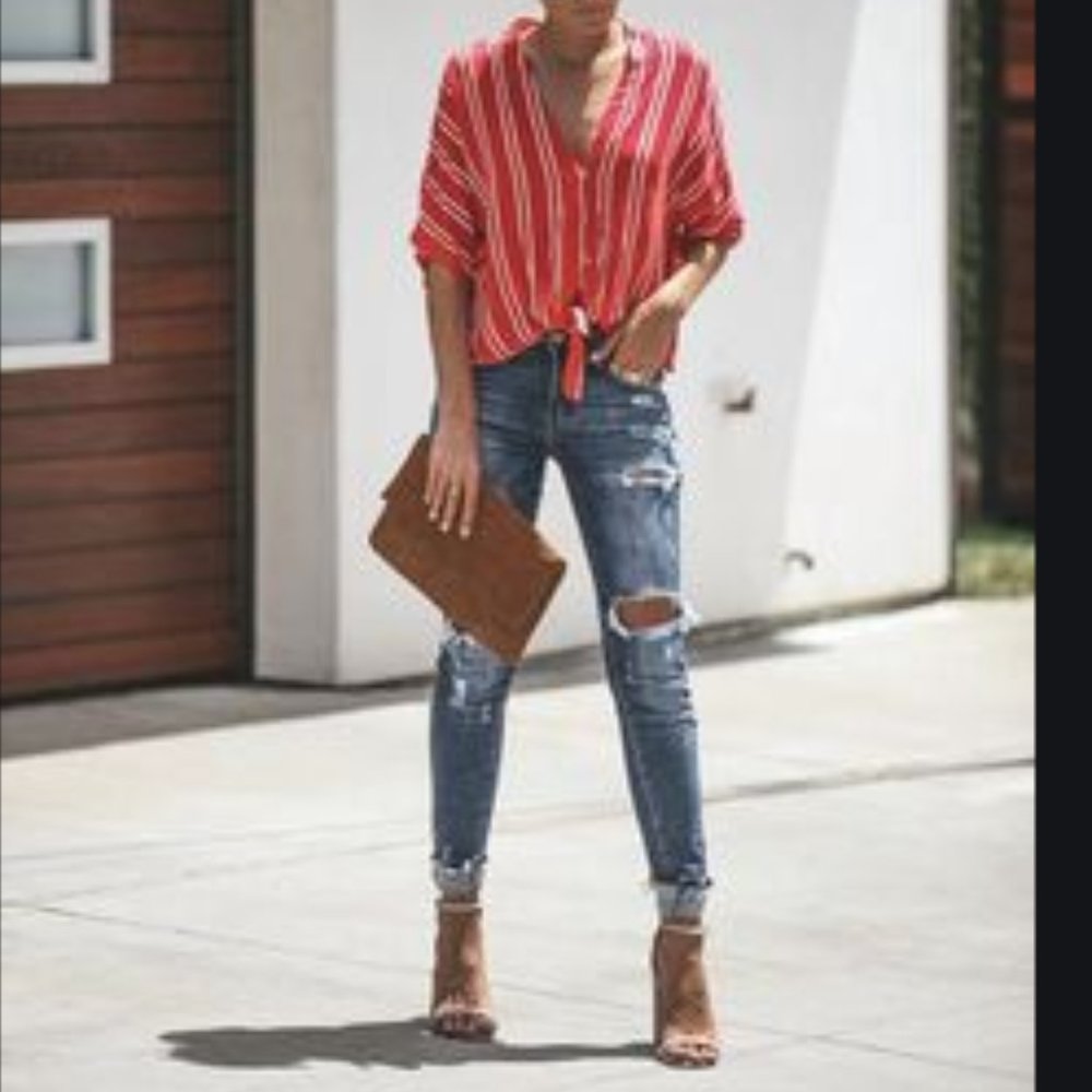 Mustard Seed red tie front top
